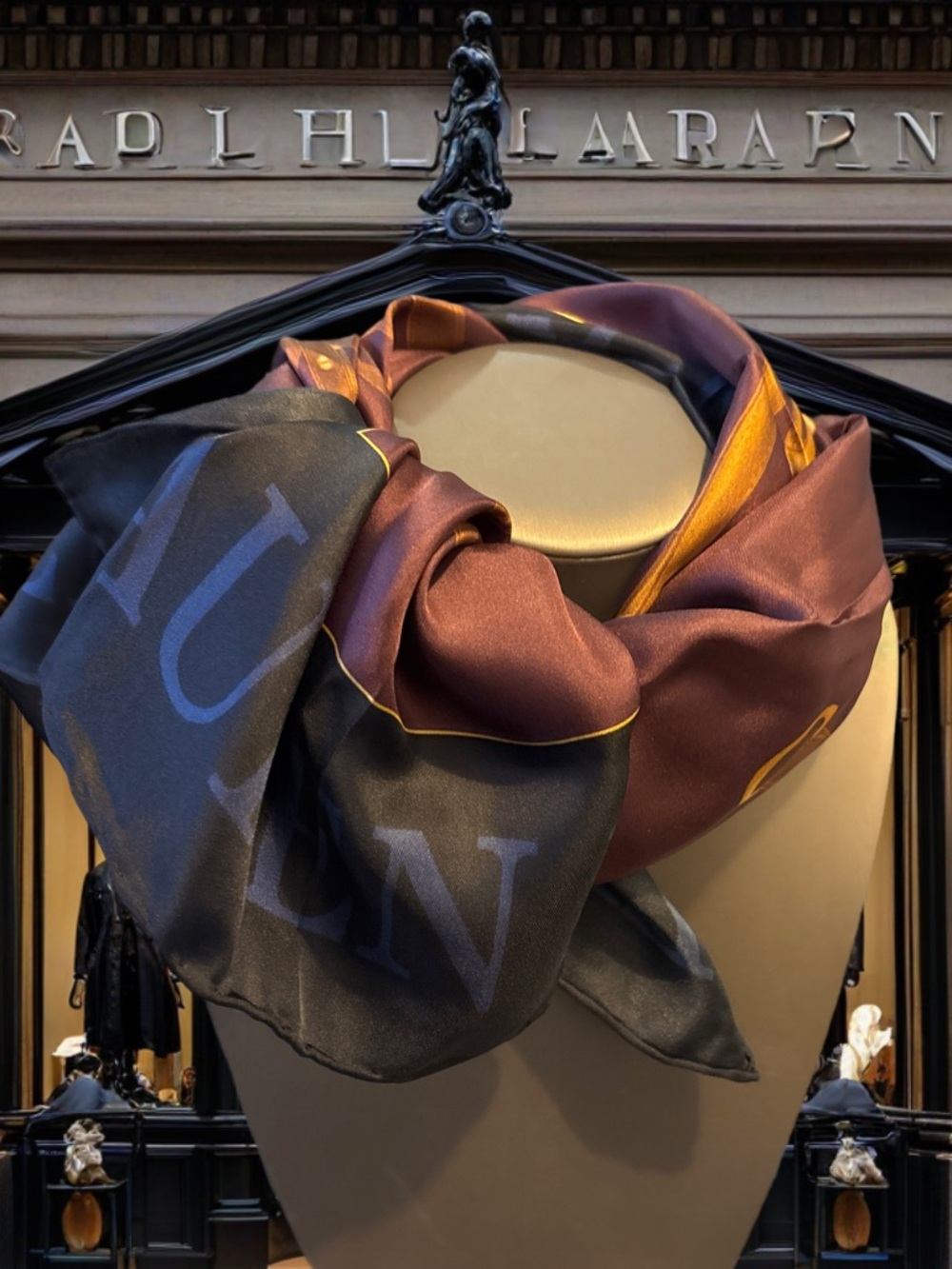 Lauren Ralph Lauren Brown, & Navy  and Golf Equine Print Silk Scarf